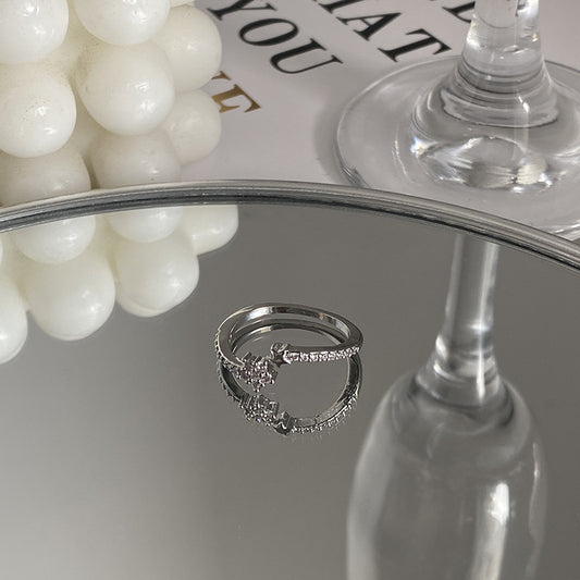 Exquisite Zircon Cross Asterism Ring for Women